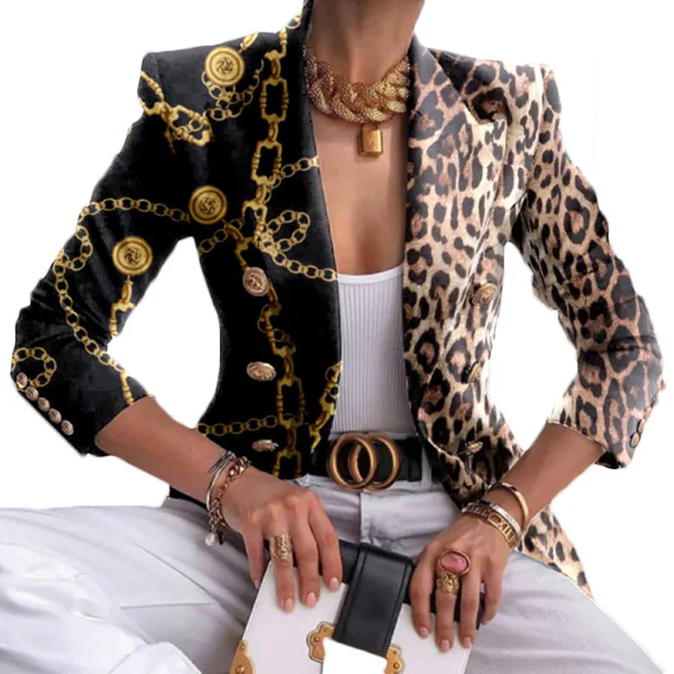 

Women Printed Long Sleeve Fashion Slim Double-breasted Short Blazer Jacket Outerwear
