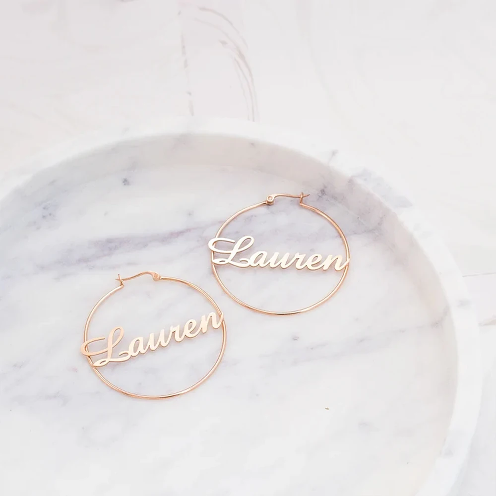 6cm Big Hoops Earrings Personalized Custom Name Earrings for Women Stainless Steel Jewelry Woman Luxury Designer Earrings A Pair