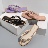 2022 summer new womens flat bottomed womens acrylic diamond flat heeled beach shoes with sandals for women ladies flip flops