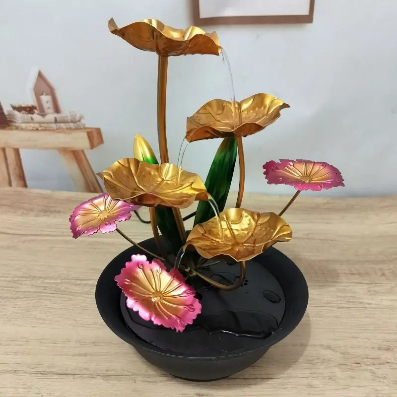 

Creative Modern Iron Art Flowing Ornaments Lotus and Flowing Water Microlandscape Room Decoration