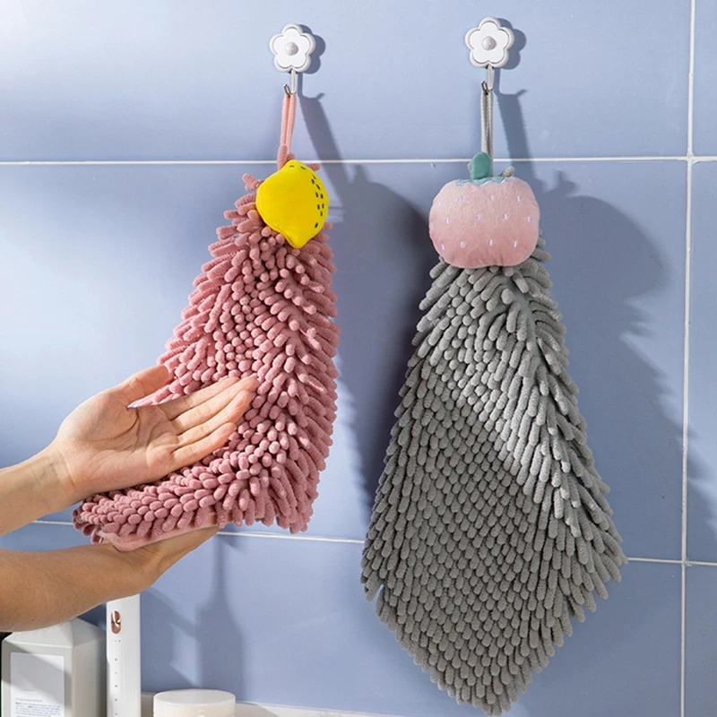

Мягкое полотенце для рук из синели, мультяшное полотенце для ванной и кухни с подвесными петлями, быстросохнущее, супервпитывающее полотен...