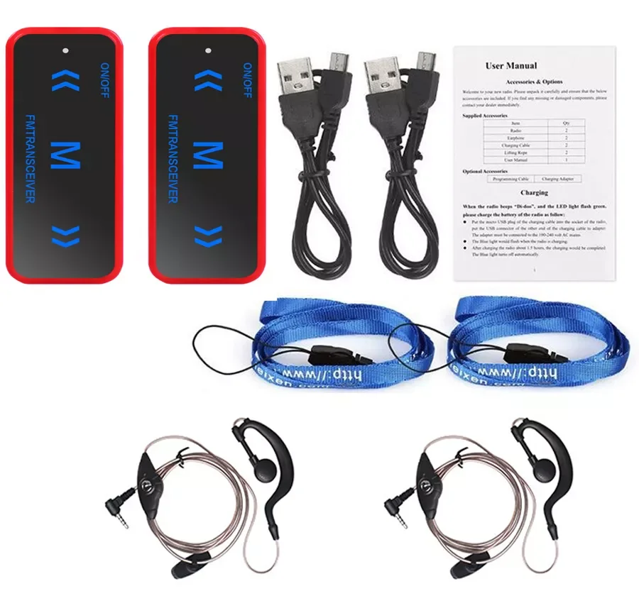 2PCS Mini Walkie Talkie 3W 400-470MHz 2-Way Radio Transceiver Earpiece Headset Earmuff USB charging two way walkies-talkies