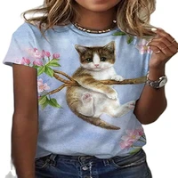 summer women crew neck top cat pattern 3d printed t shirt women fashion plus size ladies everyday wear