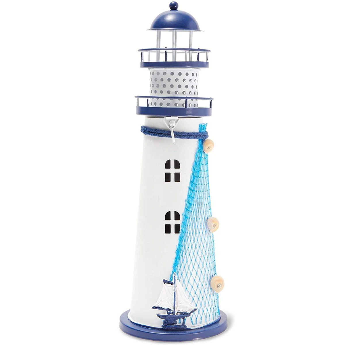 

Solar LED Light Metal Lighthouse Decor with Candle Holder Nautical Lighthouse Ornament Decorative Mediterranean Tower Light for