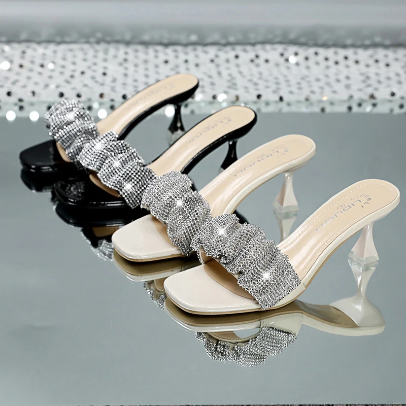 

Women's shoes 2022 summer new rhinestone open-toe high-heeled sandals women's thick heels fashion party net red tide
