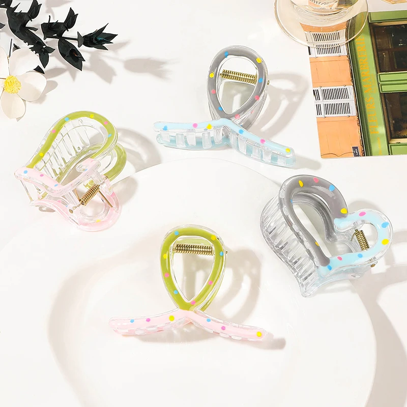 Модные красочные заколки для волос в горошек женщин дизайн виде сердца коготь