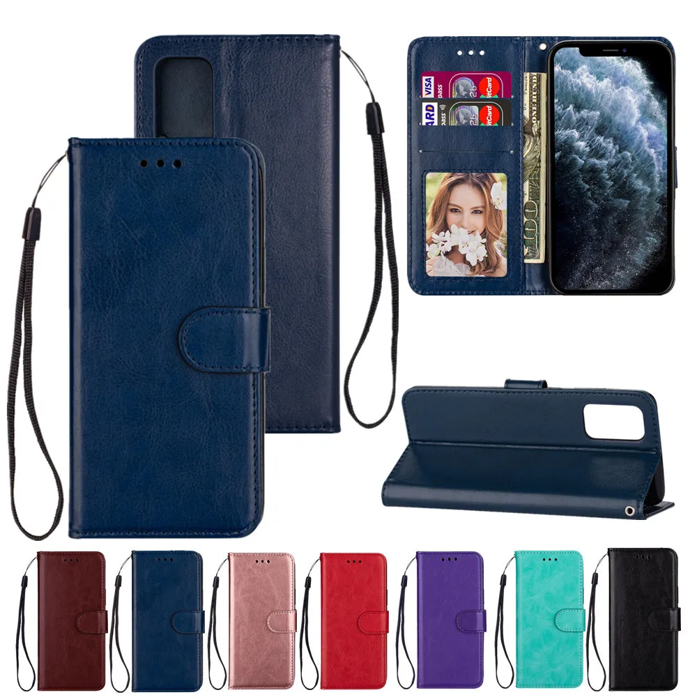 

Flip Leather Wallet Case Cover for Samsung Galaxy S22 S21FE S20 Plus Note 20 Ultra 10+ S10 5G Solid Color Card Solts Phone Cover