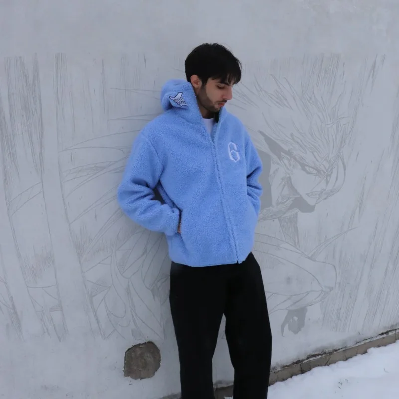 Y2K Emo Harajuku Мужской свитер на молнии Американский стиль High Street Текстурированная