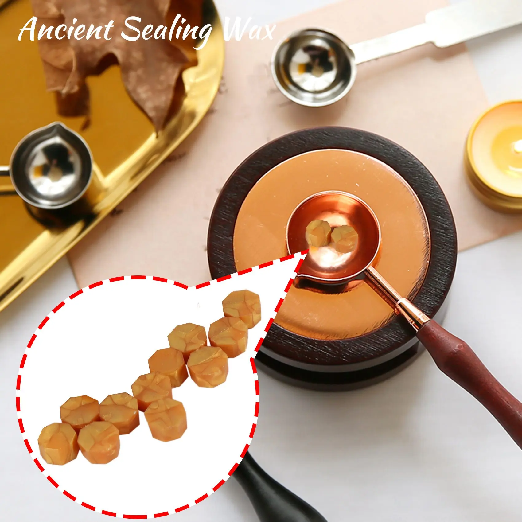 100Pcs Sealing Wax Seal Beans Stamp Beads for Vintage Craft Envelope Wedding Ancient Tools -Golden