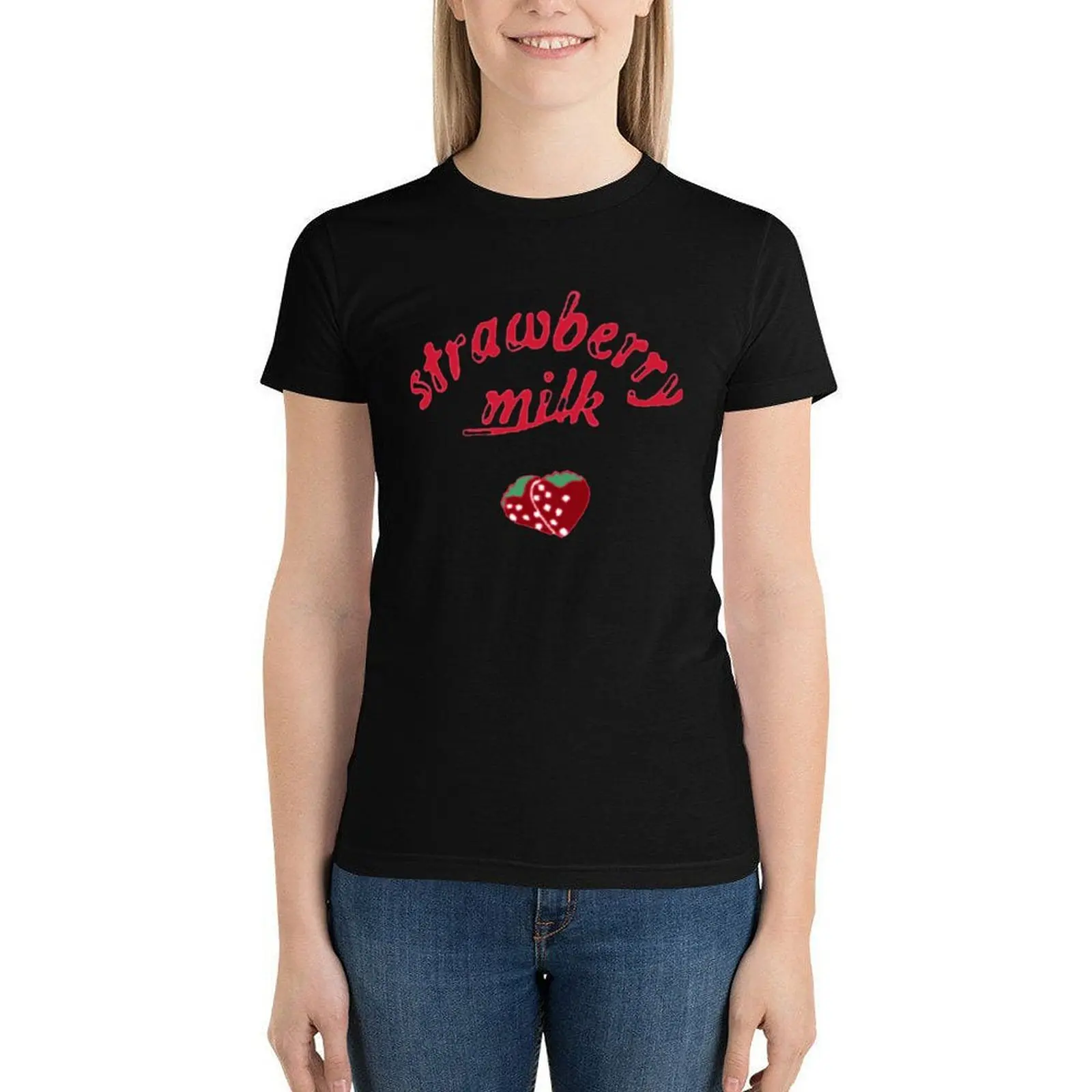 

Fresh Strawberry Milk T Shirt Fruit 100 Cotton Street Wear T-Shirt Short-Sleeve Print Woman Tee Shirt