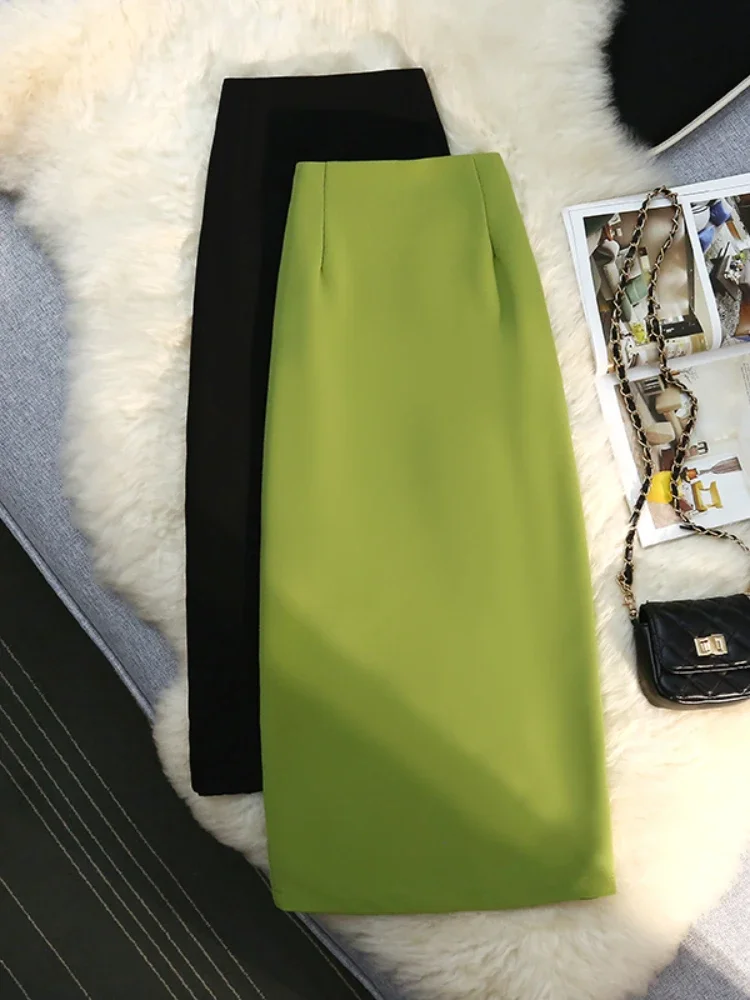 2025 элегантные винтажные вечерние женские юбки с разрезом корейская мода тонкая