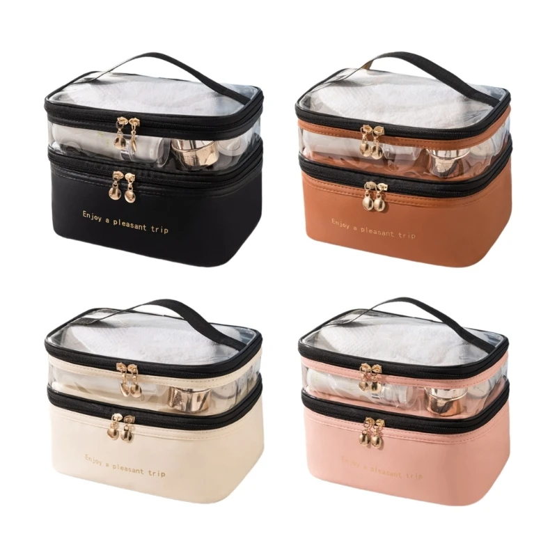 

2023 New Large Travel Toiletry Cosmetic Bag Double Layer Multifunctional Storage Makeup Bags PU Leather for Women