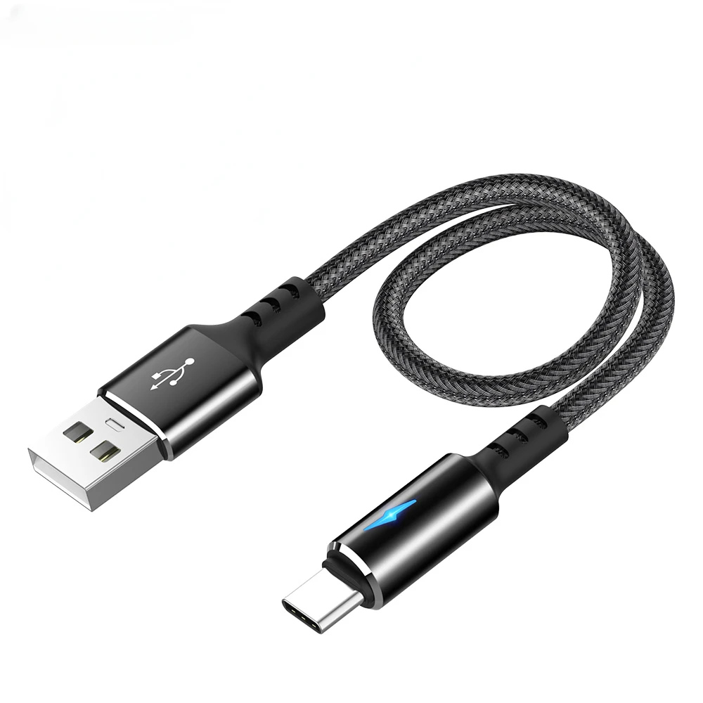 Кабель Micro USB Type-C 25 см светодиодный короткий для быстрой зарядки телефонов iOS Samsung