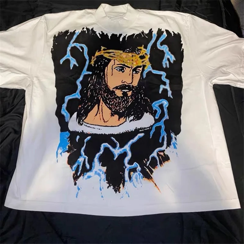 

New Oversized Kanye West Jesus Is King Lightning T Shirt Men Women 1:1 High-Quality Chicago Limited T-shirt Top Tees y2k
