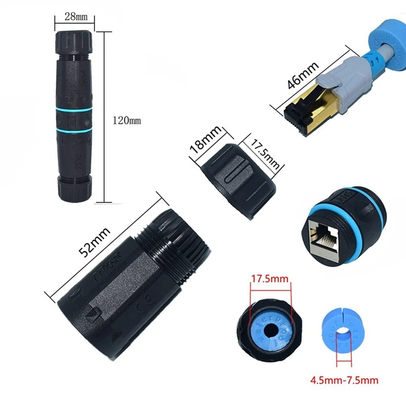 5 шт. разъемы RJ45 IP68 водонепроницаемые экранированные (STP) Cat6 кабеля Ethernet LAN