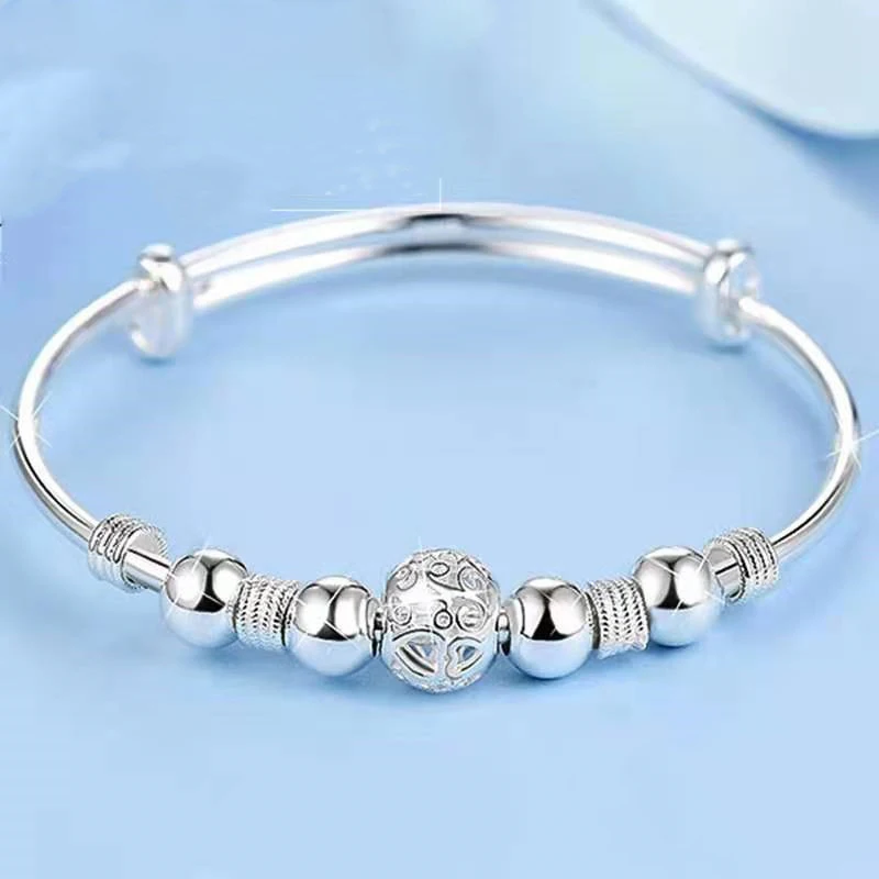 NUMBOWAN Brands 925 Sterling Silver Charm Lucky Beads Bangles For Women Bracelets Fashion Party Wedding Engagement Jewelry