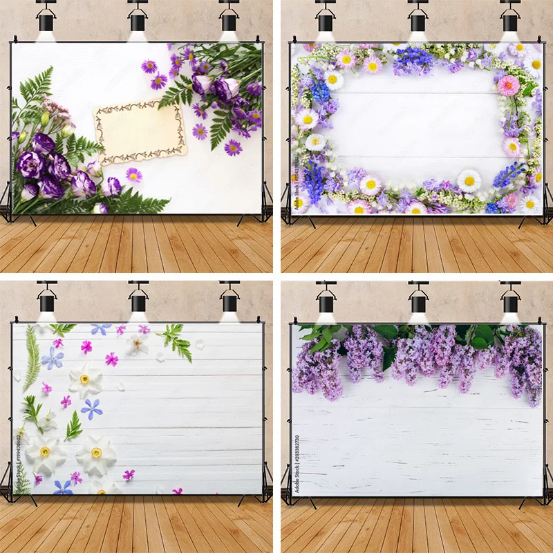 

SHUOZHIKE Art Fabric Photography Backdrop Simulated Flowers and Wooden Board Photography Studio Background WYY-09
