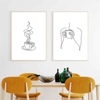 abstract coffee line drawing print painting cup hands wall art canvas poster minimalist posters wall pictures kitchen home decor