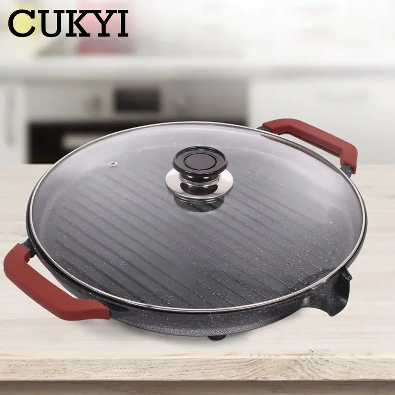 cukyi household 36cm large diameter electric grill smokeless washable medicinal stone non stick baking pan barbecue machine 220v free global shipping