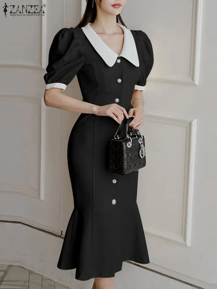 

ZANZEA женское длинное платье с пышными рукавами для вечевечерние во французском винтажном стиле Осень 2022 элегантное платье-миди модное плать...