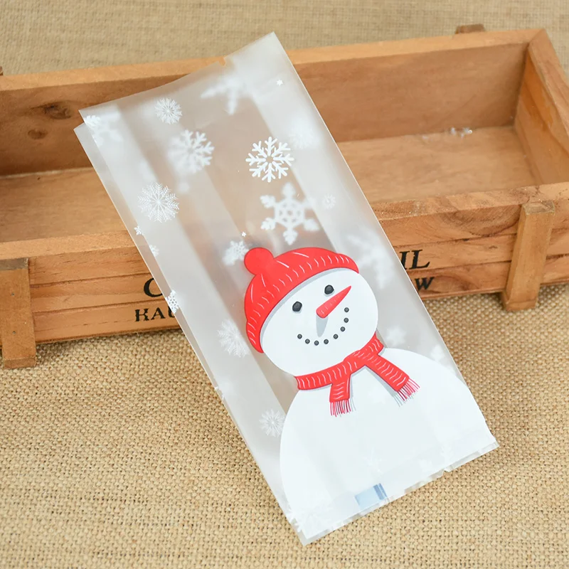 

25/50pcs Snowflake Christmas Plastic Candy Cookie Biscuits Snack Packaging Bag Adhesive Gift Bags for Wedding Birthday Party