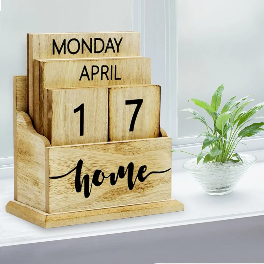 

Календарь с резьбой по дереву, креативное украшение для дома со сменными цифрами, настольный декор «сделай сам» для гостиной, спальни, офиса