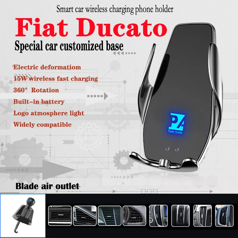 

For Fiat Ducato Car Cell Mobile Phone Holder Wireless Charger 15W Mount Navigation Bracket GPS Support 360 Rotating