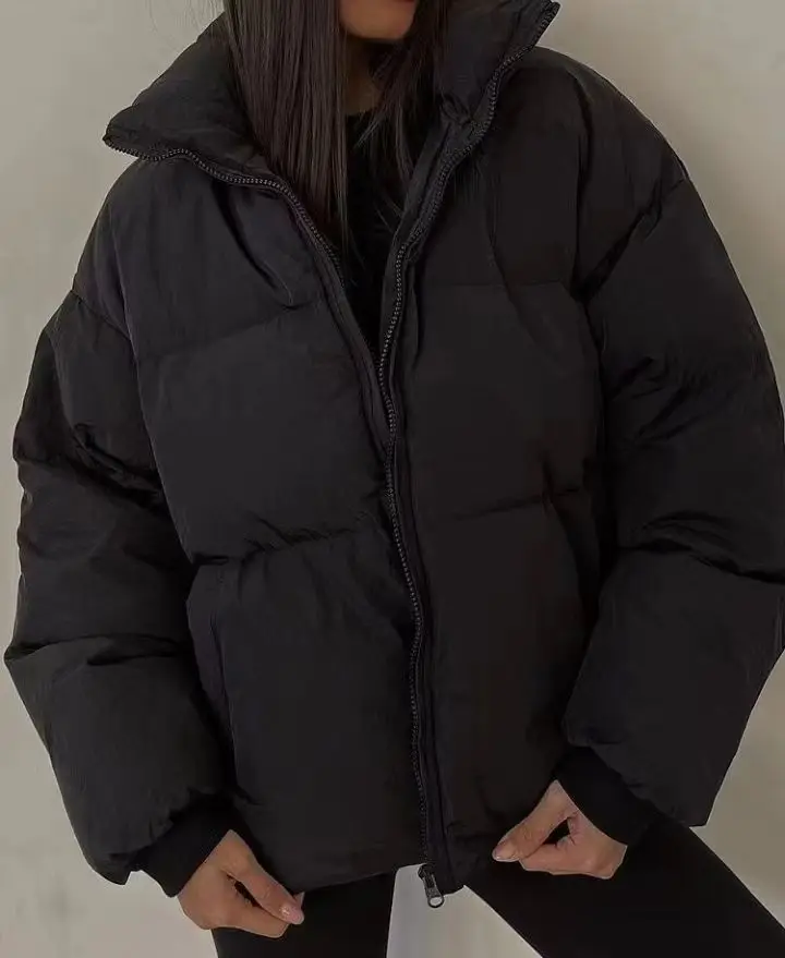 2023 Autumn Women’s Coat Black Solid Turtleneck Pockets Long Sleeve Loose Keep Warm Coats Female Elegant Fashion Ladies Clothes