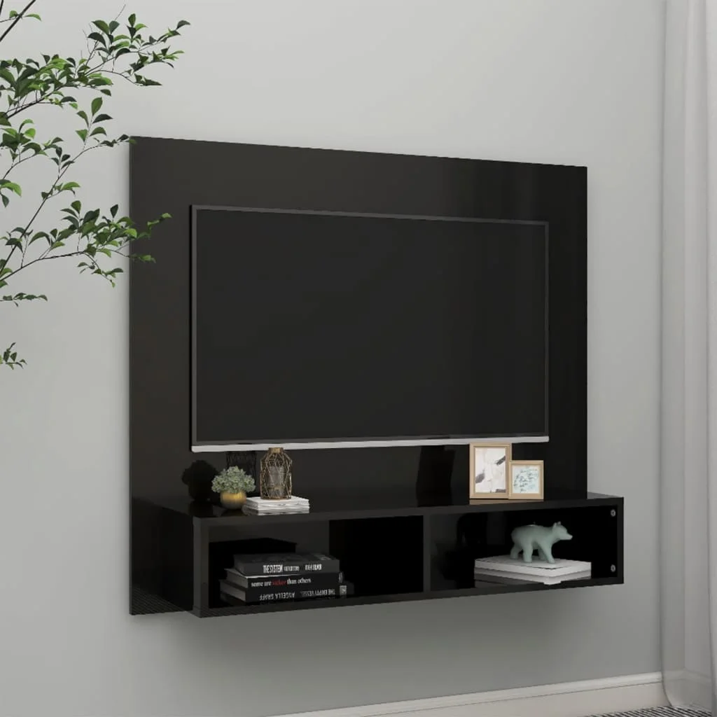 

Glossy black wall TV cabinet 102x23,5x90 cm chintered