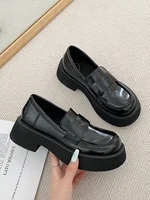 Womens Loafers Shoes Black Flats Casual Female Sneakers British Style All-Match Round Toe Clogs Platform Shallow Mouth Oxfords S