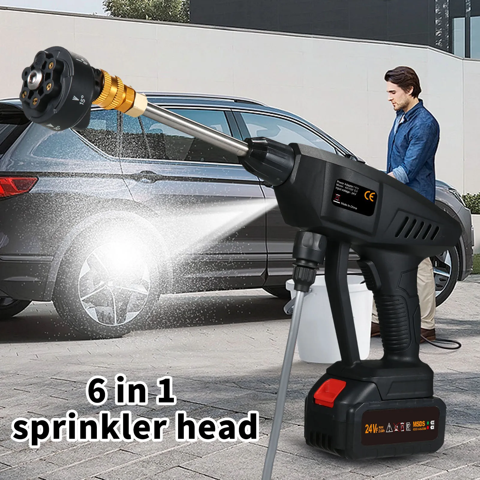 

6-in 1 spray Cordless Power Washer 60Bar 300W High Power Washer Machine with Rechargeable Battery for Car Fence Floor Cleaning