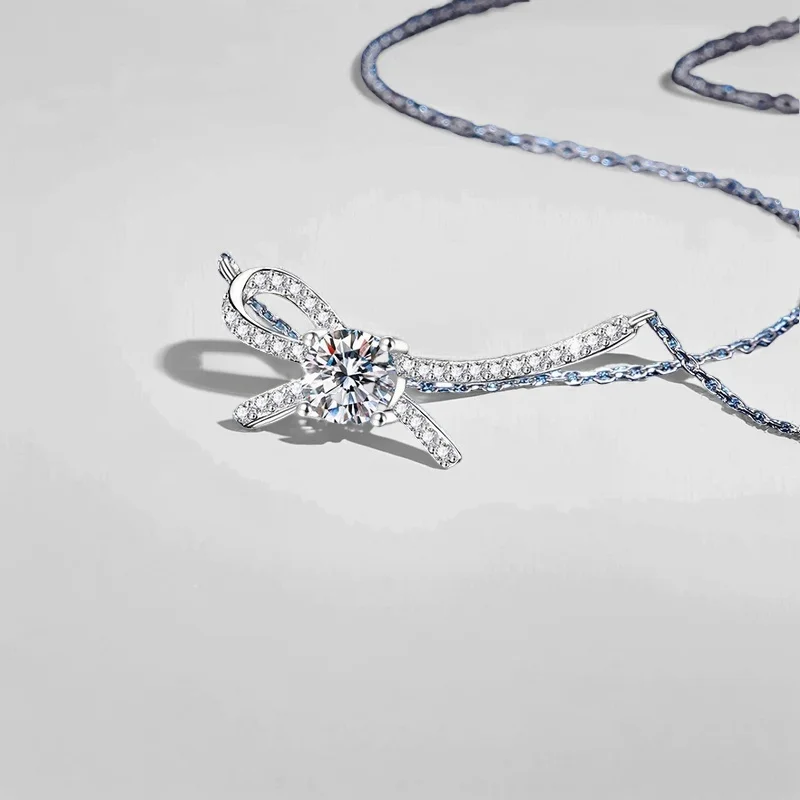 1CT D цвет муассанит бохо бабочка узел цепочка с замком S925 стерлингового серебра