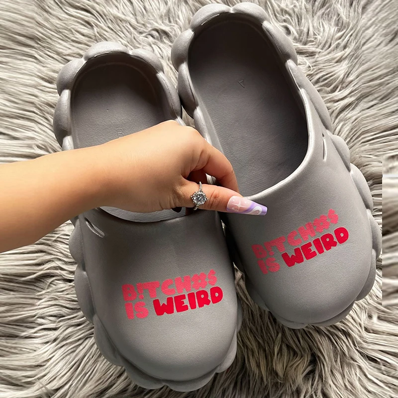 Letter Print Home Platform Slippers Shoes for Women Summer Beach Bubble Slides Sandals Outdoor Non Slip Flip Flops Cloud Slipper