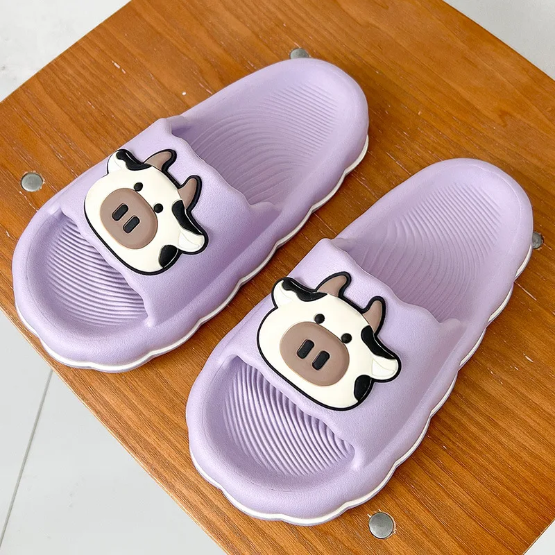 Women Summer Slippers Dairy Cattle Soft Thick Bottom Slides Home Anti-Slip Bathroom Massage Slippers Girl Campus Beach Sandals