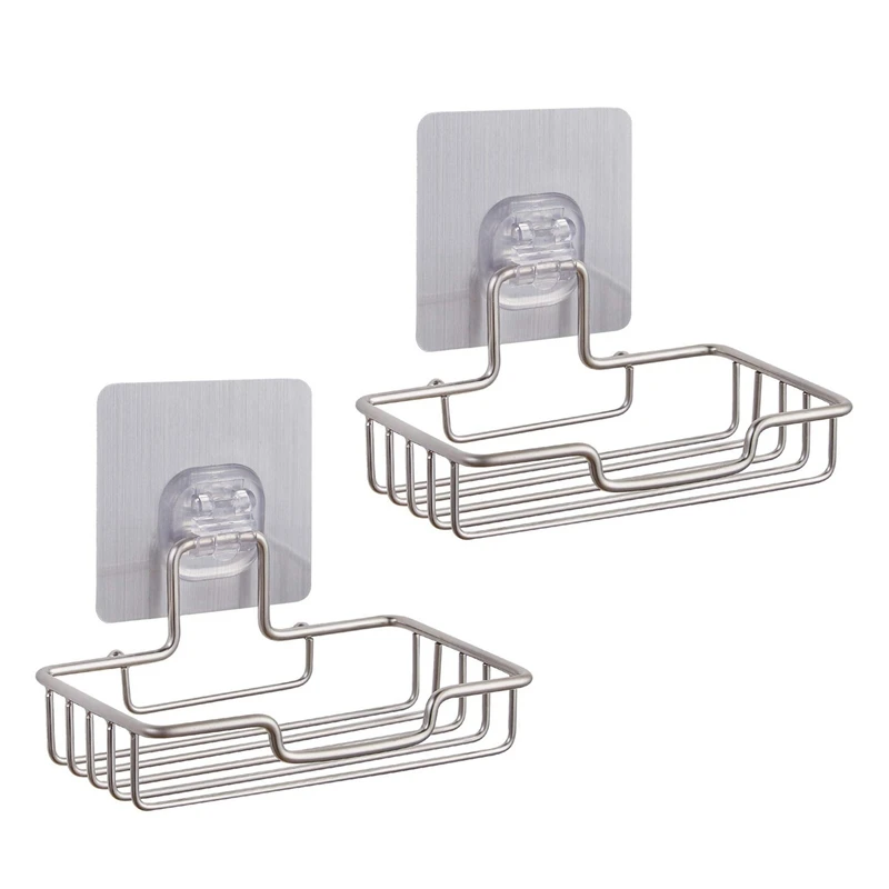 

HOT-2X Soap Dish Holder For Bathroom Shower Wall Mounted Self Adhesive Nail Free No Drilling Soap Holder Saver