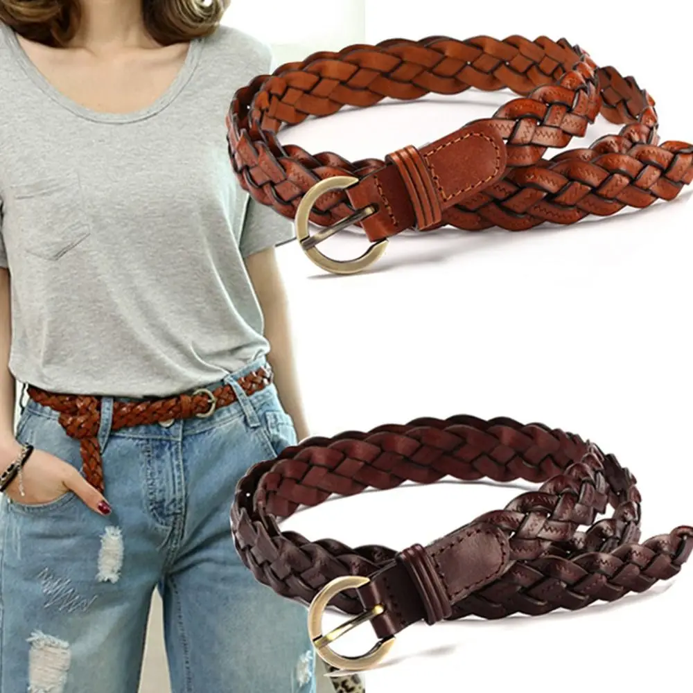 

Women Casual Wild Female Pin Buckle Waistband Ladies Dress Cummerbands Weave Waist Band Cowhide Braided Belt