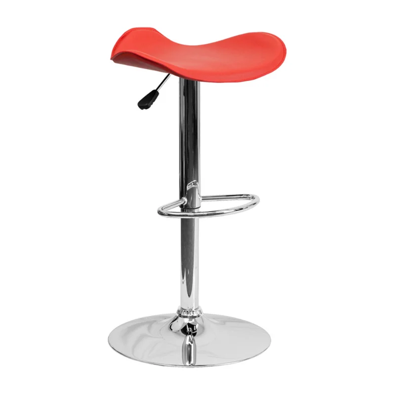 

[Flash Deal]Contemporary Vinyl Adjustable Height Bar Stool with Chrome Base Curved Swivel Seat Backless Design[Us Stock]