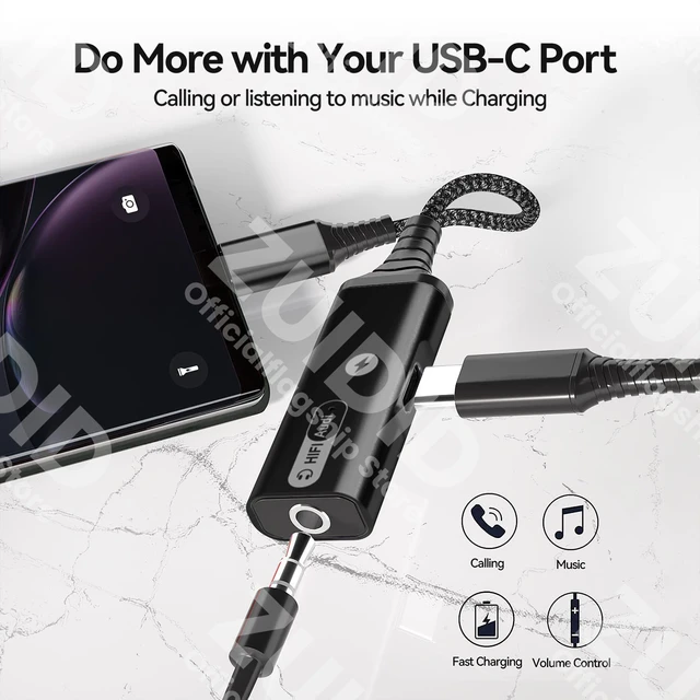 USB TypeC to 3.5mm/USB C Earphone Adapter 2in1 PD60W Fast Charge 32Bit/384KHz DAC Audio Aux Headphone Converter For iPad Samsung 2