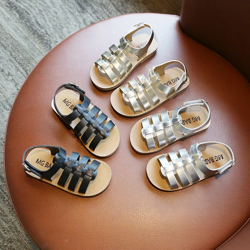 

Children's Sandals 2020 Summer Fashion Girls Knitted Cut-auts Princess Beach Shoes Soft Bottom Non-slip Baby Kids Flats Footwear