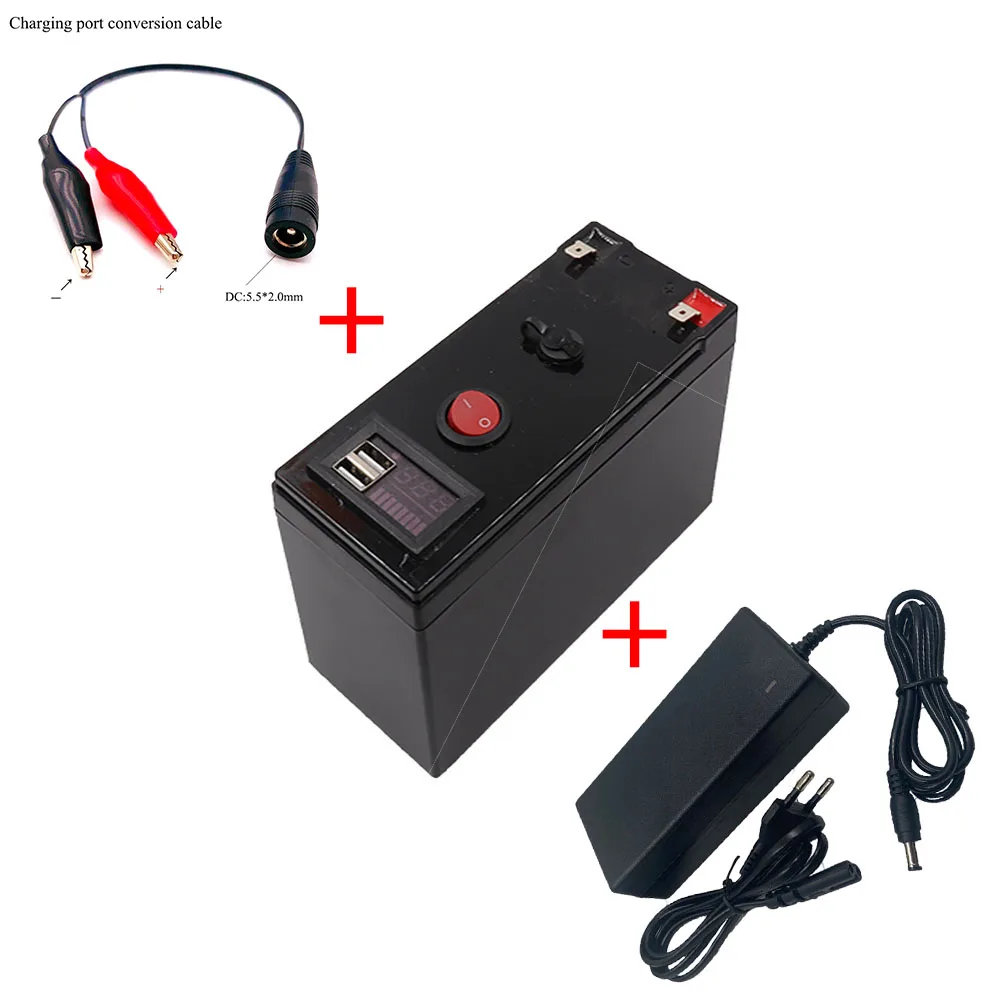 

New 24V 40-140mAh Portable Rechargeable 18650 Battery Built-in 5V 2.1A USB Level Display Charging Port, +25.2V Charger