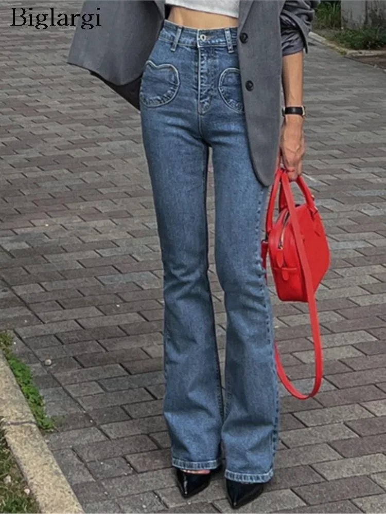 

Осенние джинсовые брюки, женские модные облегающие брюки с высокой талией, женские брюки-клеш в Корейском стиле, повседневные женские джинсы, брюки для женщин 2023