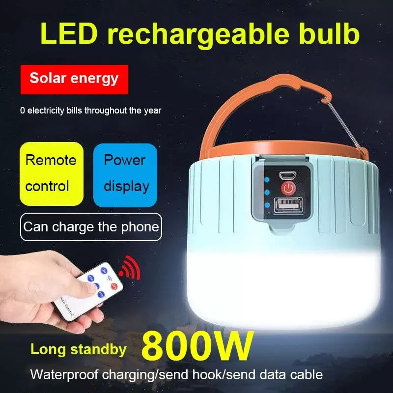 

NEW2022 Solar LED Camping Light USB Rechargeable Bulb For Outdoor Tent Lamp Portable Lanterns Emergency Lights For BBQ Hiking