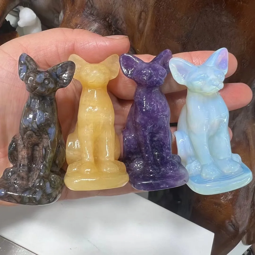

1PC Natural Stone Crystal Healing Carved Raw Stone Egypt Cat Cartoon Animal Carving Ornaments For Home Decor Gifts