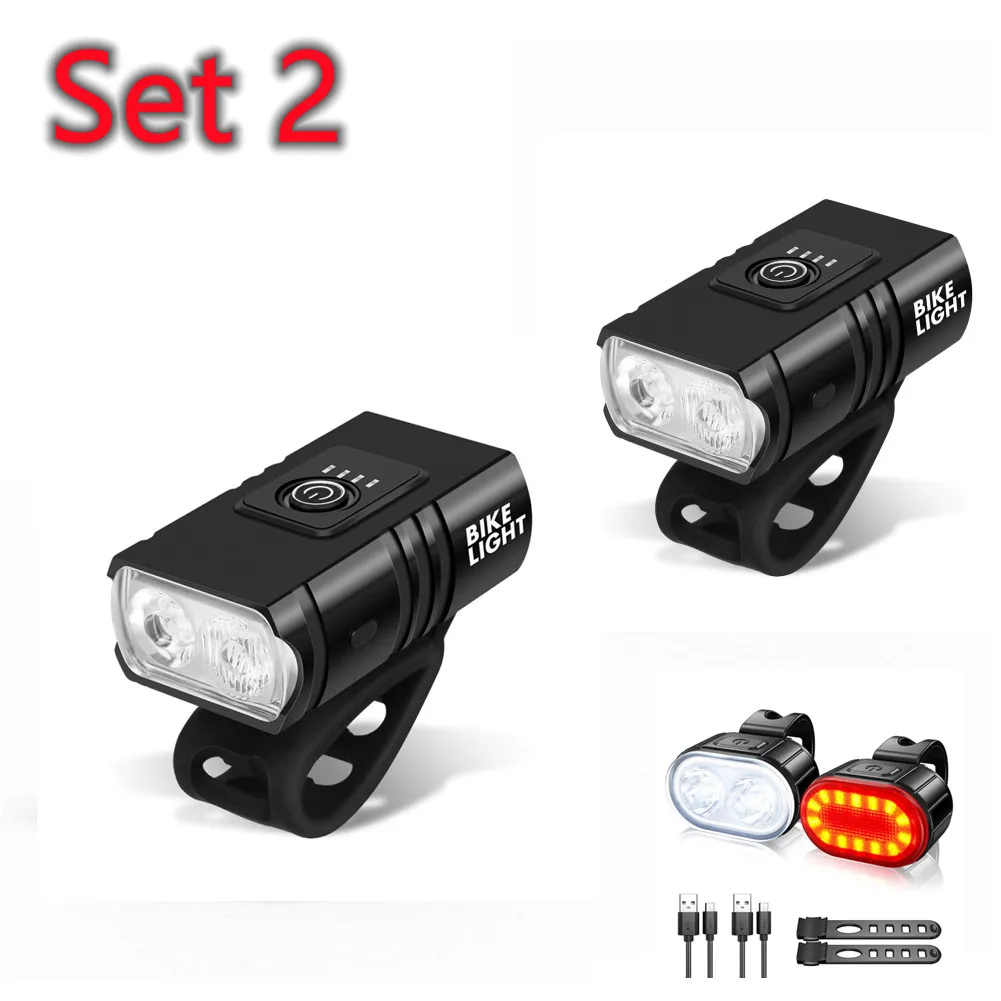 

Комплекты велосипедных фар USB 1000 люмен T6 светодиодный перезаряжаемый Горный Велоспорт передний и задний фонарь для велосипеда лампа-вспышк...