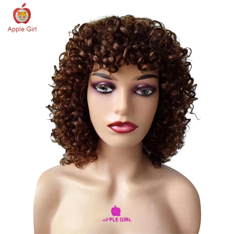 

Highlight Short Pixie Bob Cut Human Hair Wigs With Bangs Jerry Curly Full Mechanism Wig Honey Blonde Colored Wigs For Women