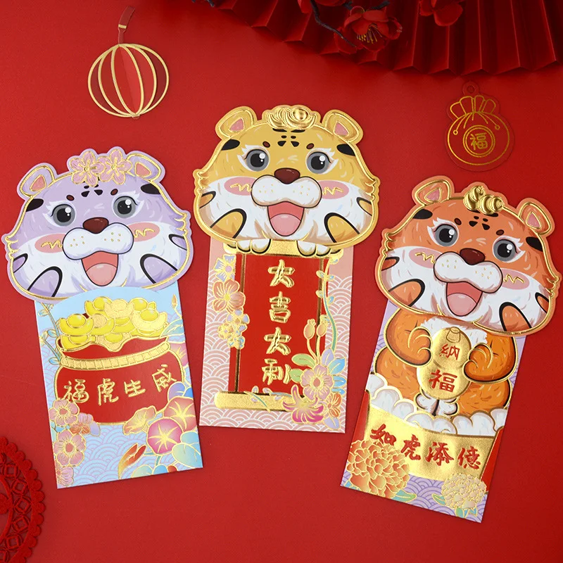

3 шт., китайские красные конверты, 2022, пакеты для денег на удачу с китайским годом тигра, праздник весны, красный пакет A1