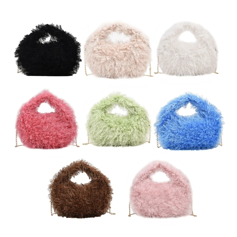 

Soft Handbag Crossbody Bag Fashion Plush Tassels Shoulder Bag Half Moon Purse