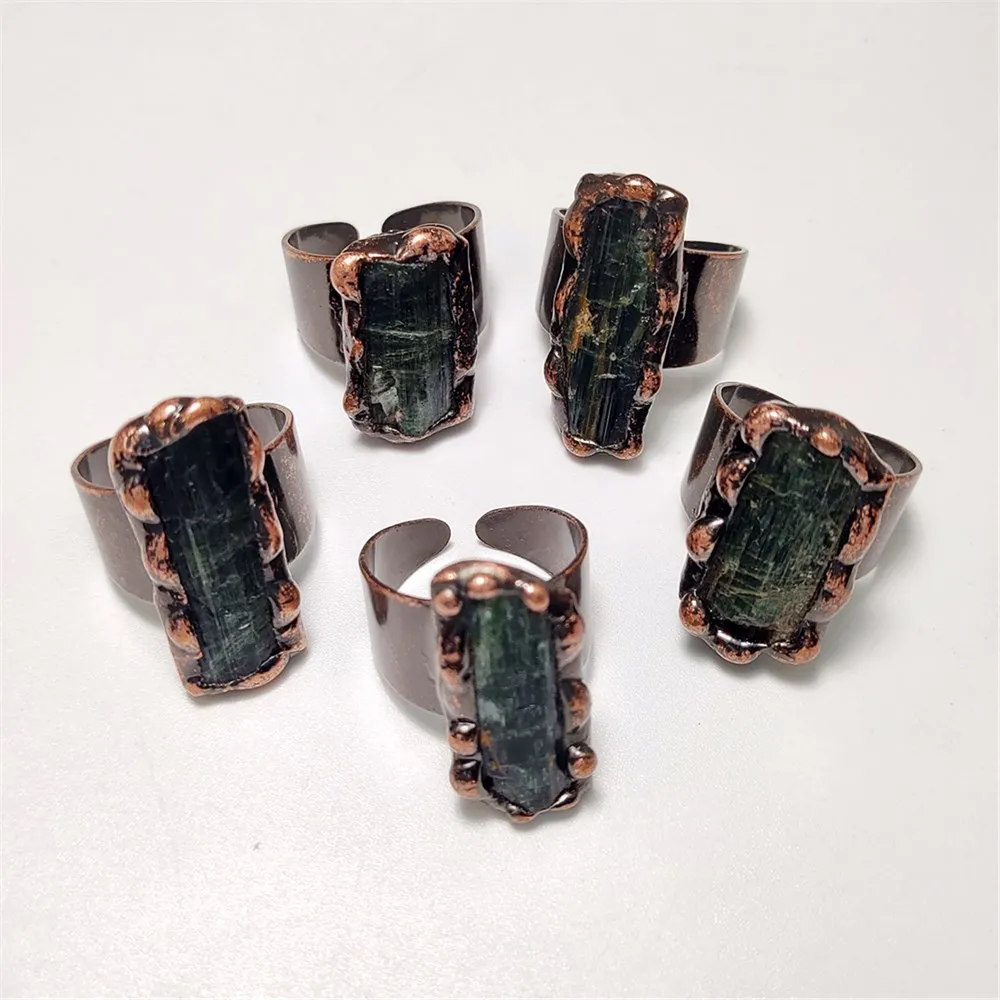 FUWO оптовая продажа необработанных черных турмалиновых колец античная бронза с