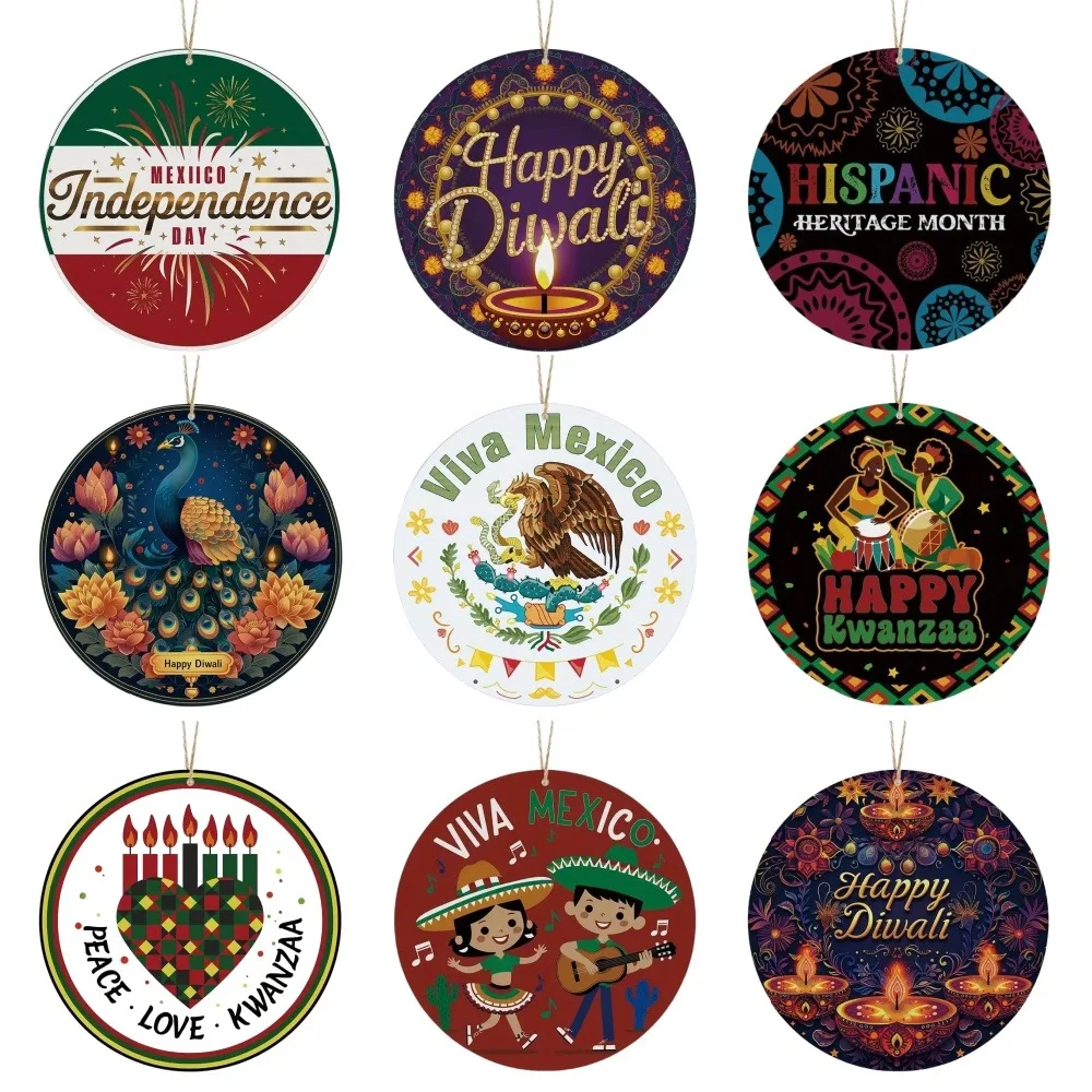 Круглые деревянные вывески в современном стиле для праздничных украшений: День