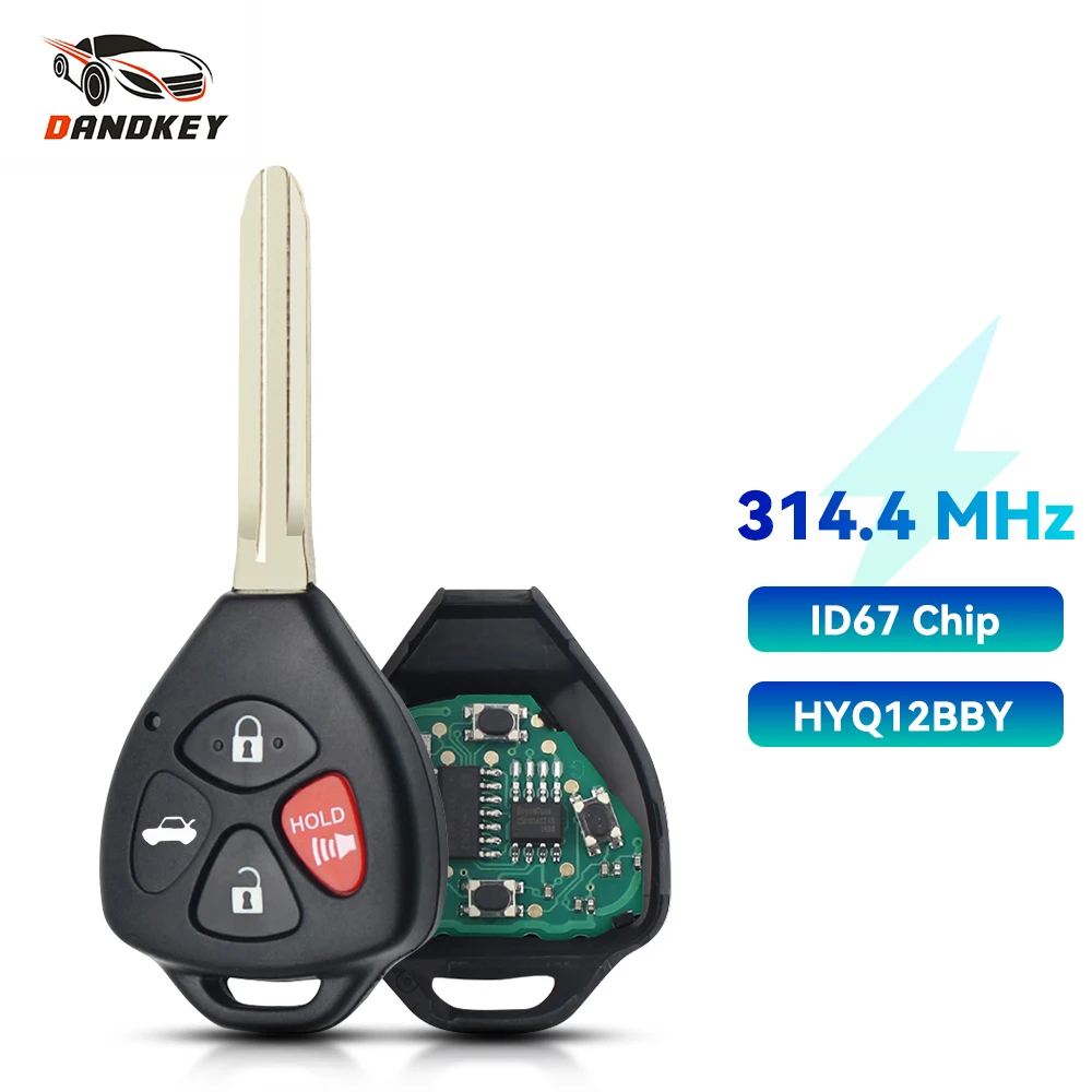 

Dankdey 4 Button Remote Key For Toyota Camry Avalon Corolla Matrix RAV4 Venza Yari Fob ASK HyQ12BBY 314.4 Mhz ID 67 Chip Car Key